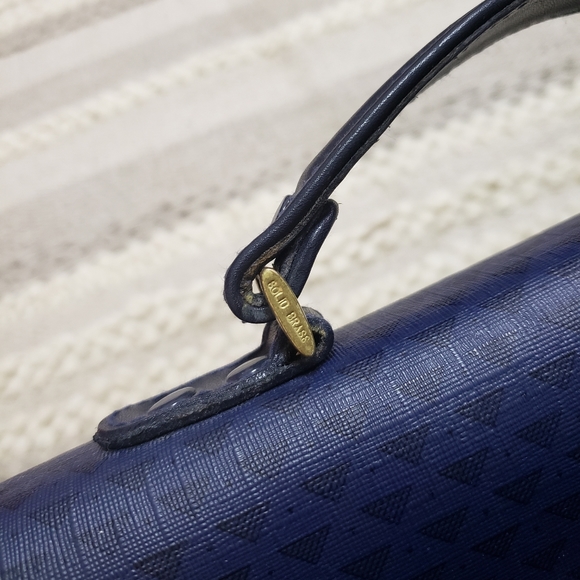 VINTAGE LIZ CLAIBORNE Blue Leather Trim Turnlock Briefcase Messenger Bag - Picture 4 of 16